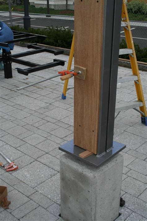 steel column with wood cladding